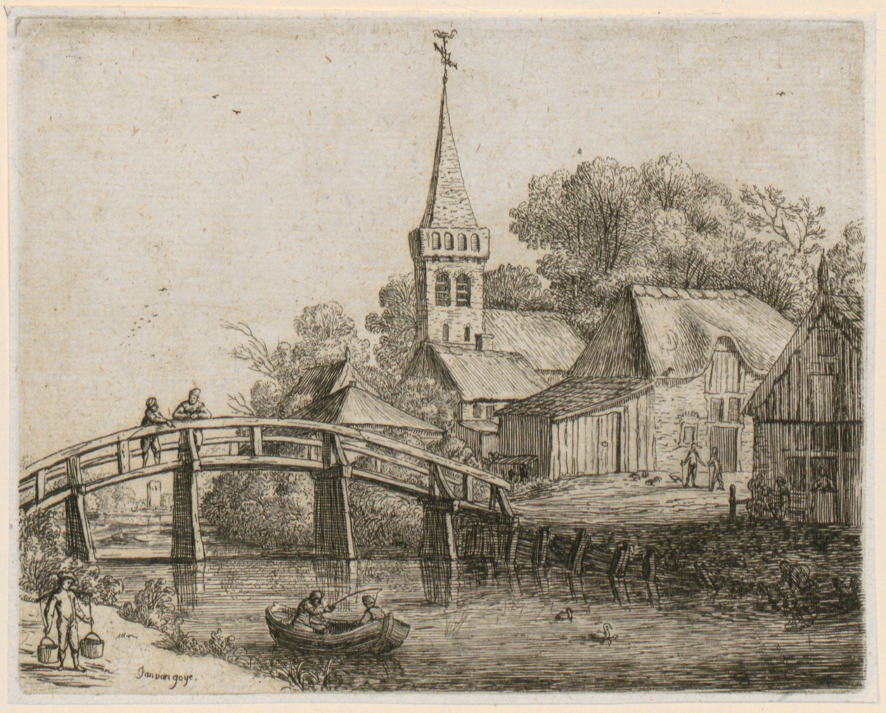 Træbro, blad 4 fra serien „Forskellige landskaber“ af Jan van Goyen