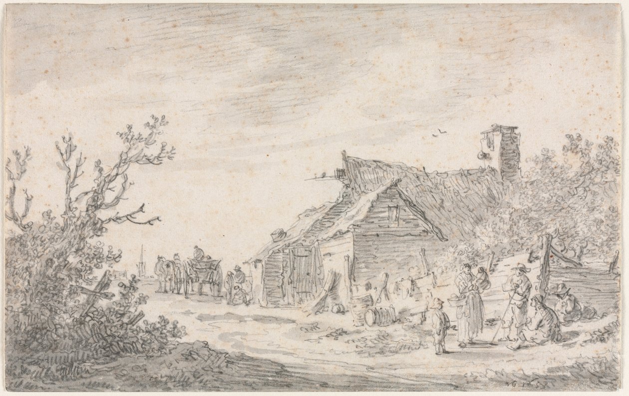 Landskab med et sommerhus og figurer af Jan van Goyen