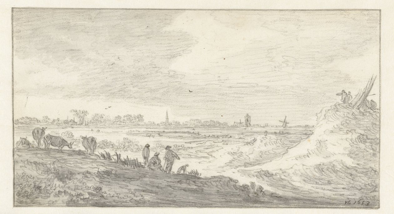 Landskab med figurer på en klit af Jan van Goyen