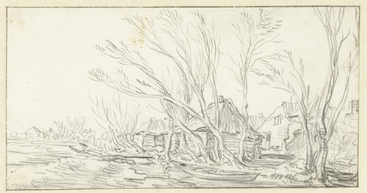 Landskab med krogede nøgne træer til gårde af Jan van Goyen