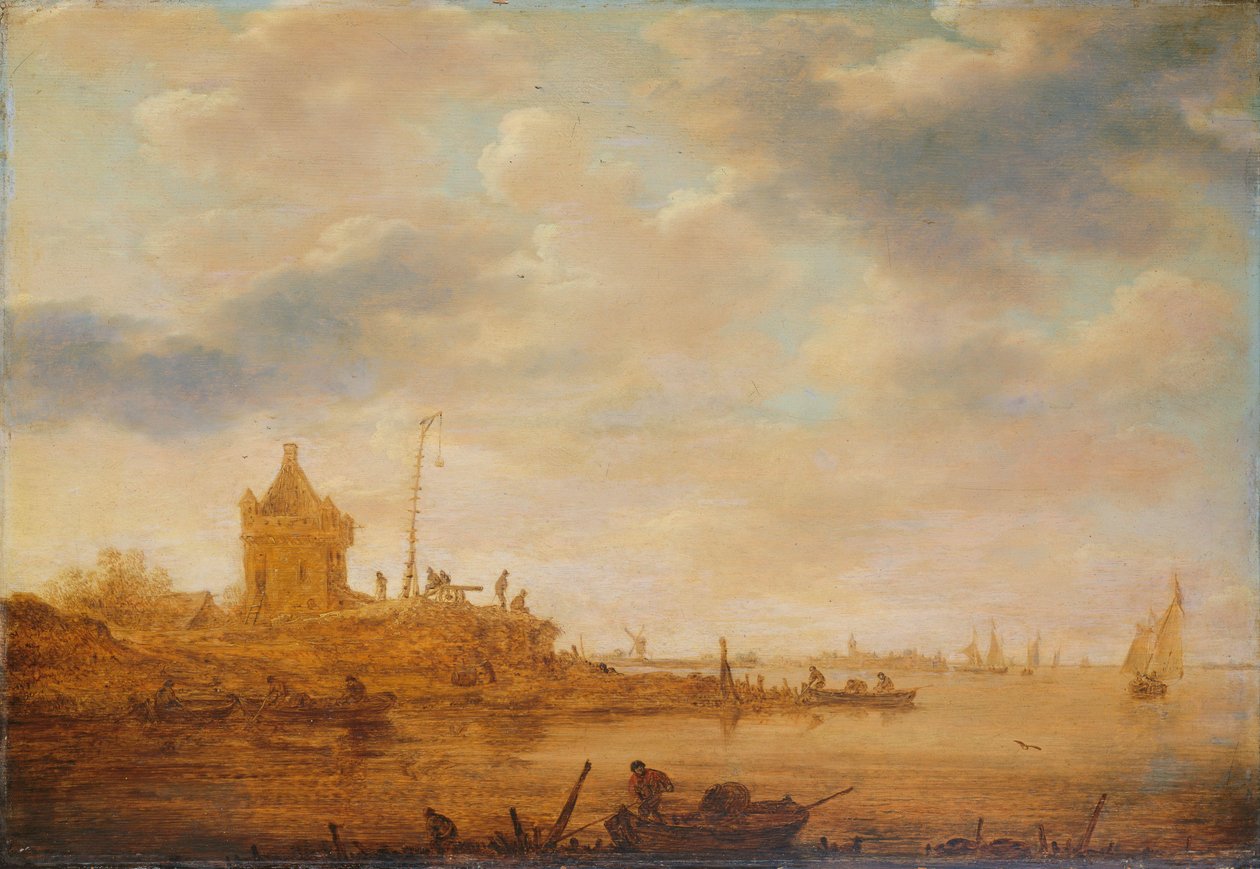 Flodudsigt med Sentry Post af Jan van Goyen