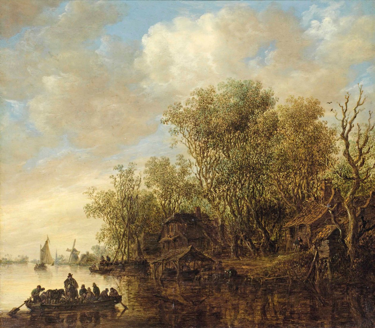 Flodlandskab med en færge af Jan van Goyen