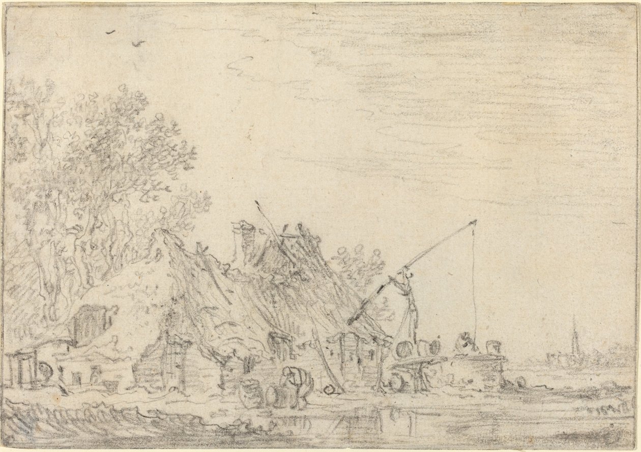 Rustikt hus med en brønd af Jan van Goyen