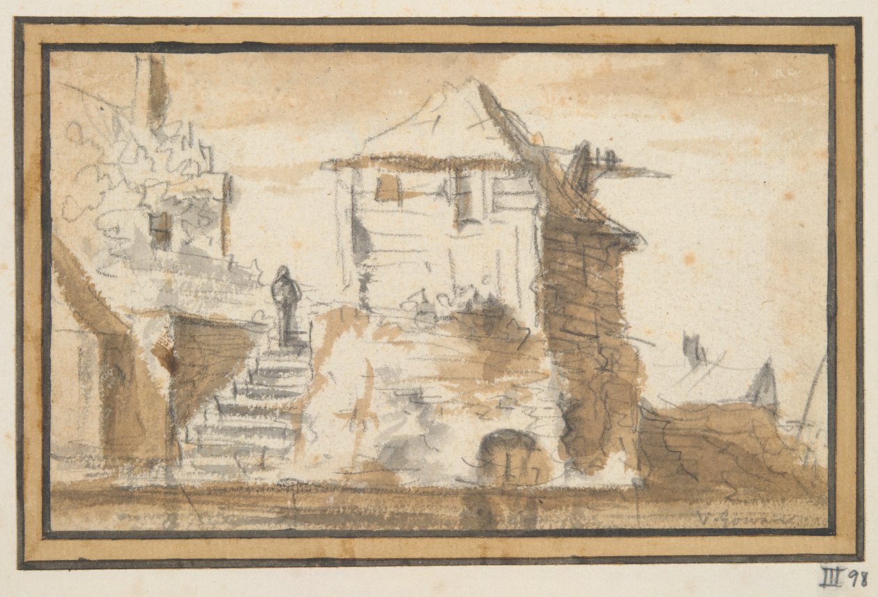 To Bygninger med Trappe af Jan van Goyen