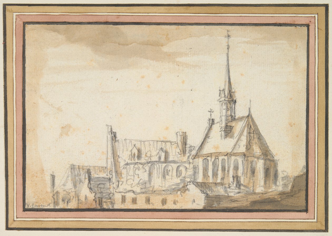 Udsigt over en kirke og andre bygninger af Jan van Goyen