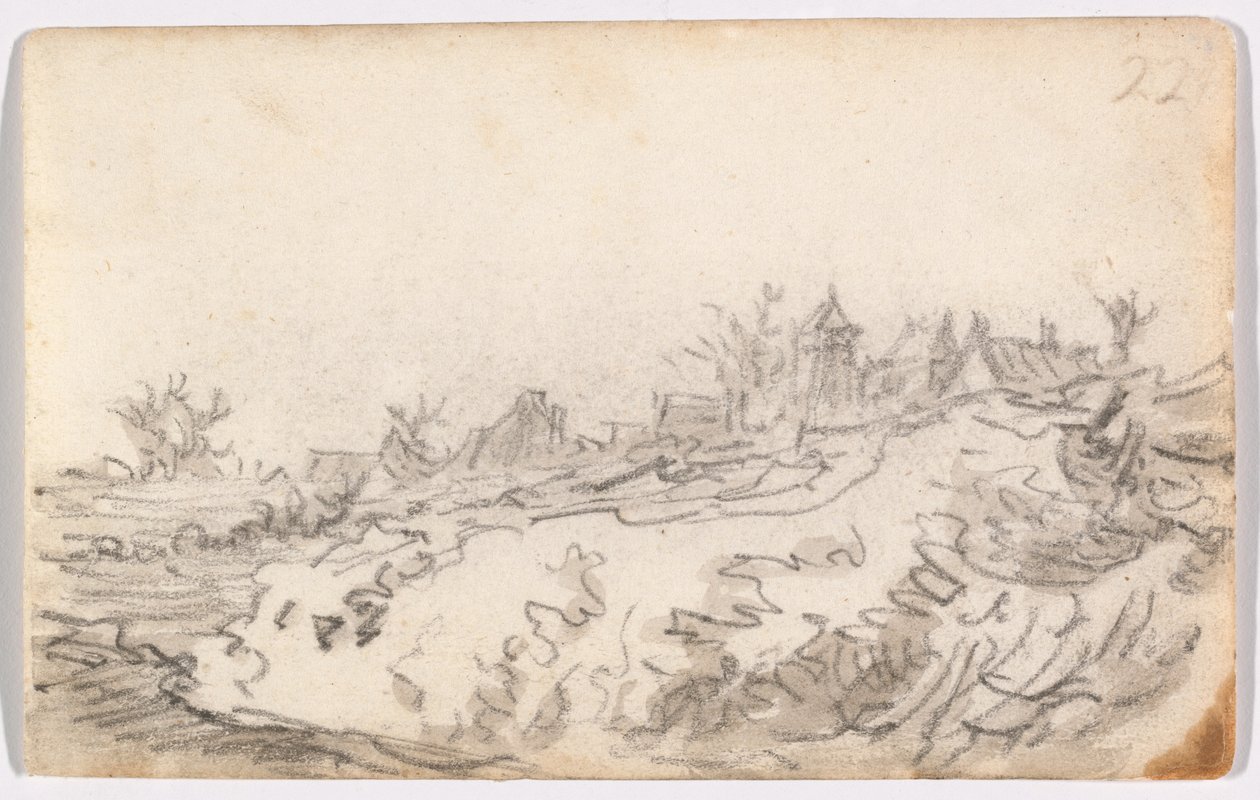 Landsby på solrig bjergside af Jan van Goyen