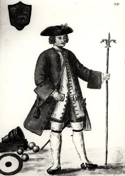 En Bombista fra det venetianske arsenal (akvarel på papir) (s/h foto) af Jan van Grevenbroeck