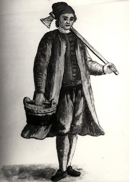 En arbejder fra det venetianske arsenal (akvarel på papir) (s/h foto) af Jan van Grevenbroeck