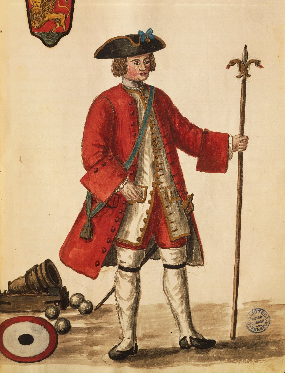 Bombista fra venetianske skibe, af Jan van Grevenbroeck eller Giovanni Grevembroch (1731-1807), Gli Abiti de Veneziani, fra illustreret bog med kostumer, akvarel af Jan van Grevenbroeck