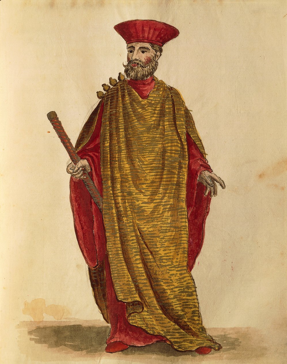 Capitano Generale Da Mar (flådens generalkaptajn) af Serenissima Republikken Venedig, af Jan van Grevenbroeck eller Giovanni Grevembroch (1731-1807), Gli Donne de Veneziani, fra illustreret bog med kostumer, akvarel af Jan van Grevenbroeck