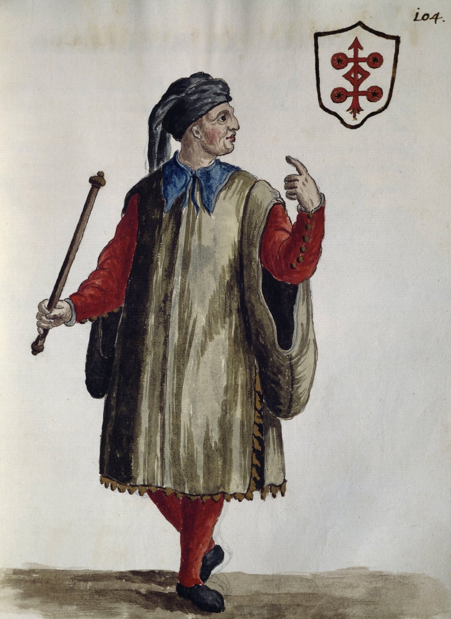 Carrarese kjole, akvarel fra det venetianske tøj, i næsten alle aldre flittigt indsamlet og malet i det 18. århundrede, af Jan van Grevenbroek eller Giovanni Grevenbroich (1731-1807), Italien af Jan van Grevenbroeck