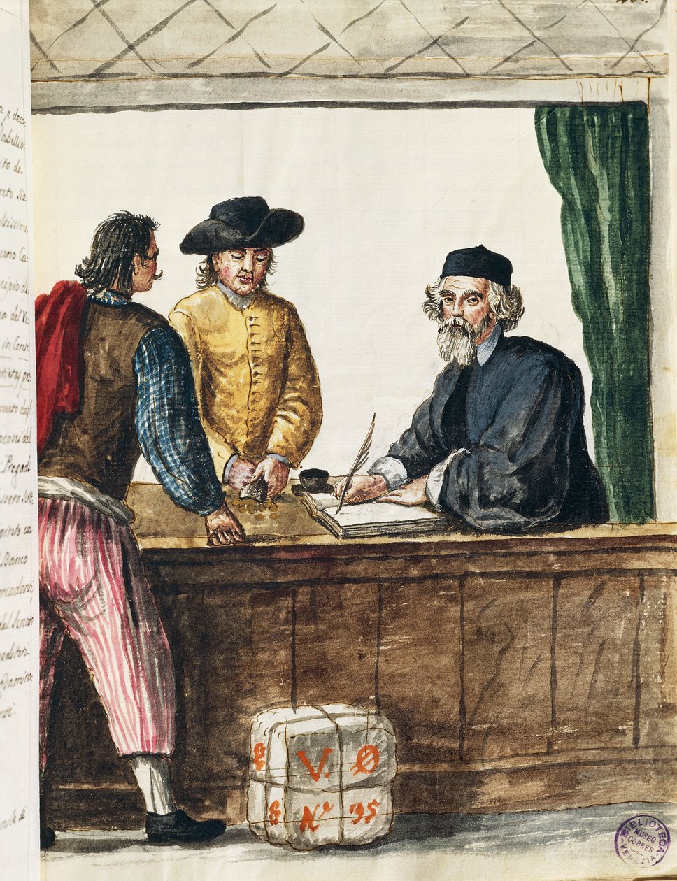 Fremragende købmand, illustration fra illustreret bog med venetianske dragter, af Jan Grevenbroeck (1731-1807), akvarel, Italien af Jan van Grevenbroeck