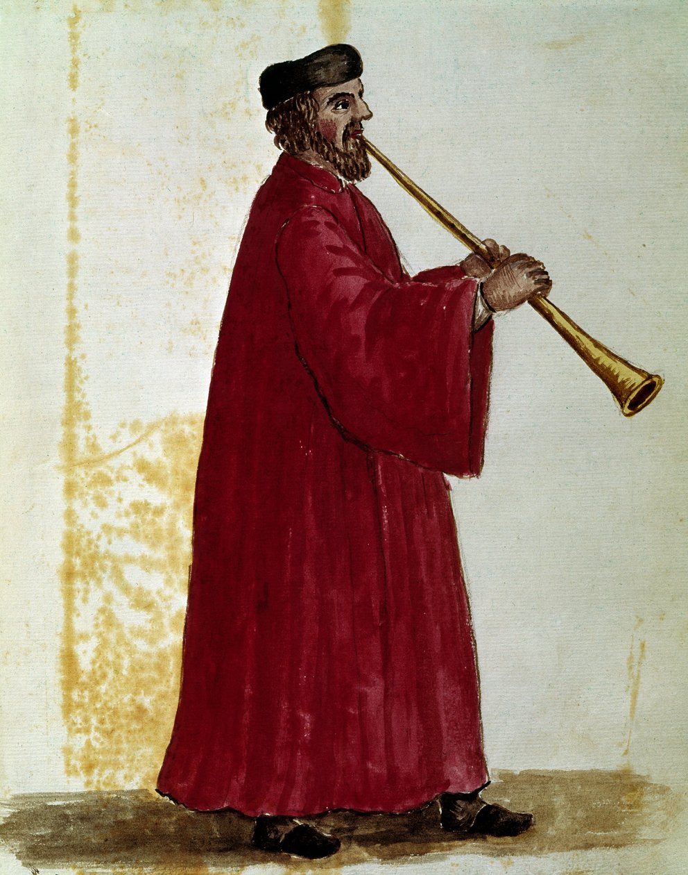 Fløjtespiller Akvareltegning og blæk fra manuskriptet "Venitianernes skikke"" af Jan van Grevenbroek (eller Giovanni Grevenbroich (Grevenbroich) (1731-1807) af Jan van Grevenbroeck