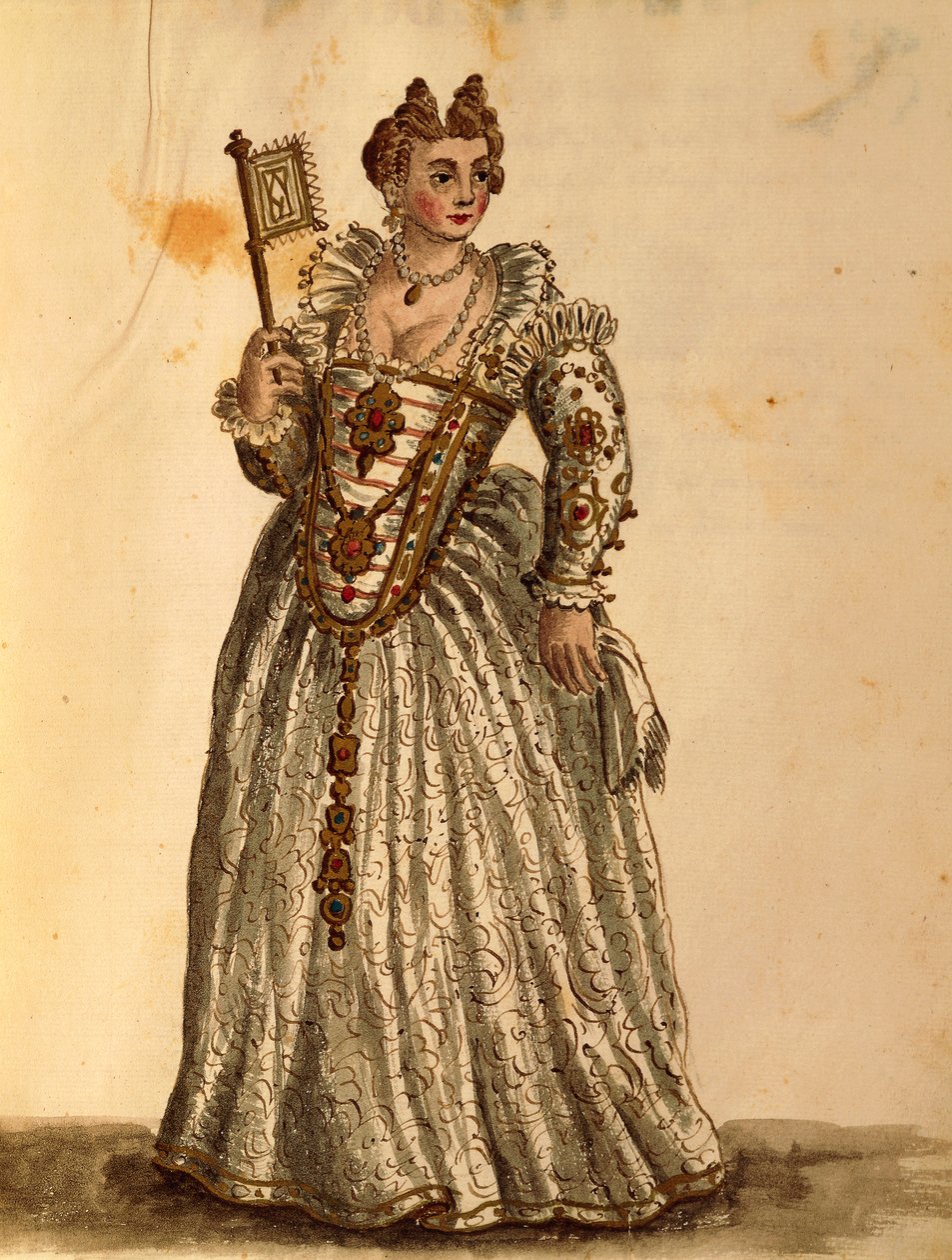 Gentlewoman i aftenkjole, af Jan van Grevenbroeck eller Giovanni Grevembroch (1731-1807), Gli Abiti de Veneziani, fra illustreret bog med kostumer, akvarel af Jan van Grevenbroeck