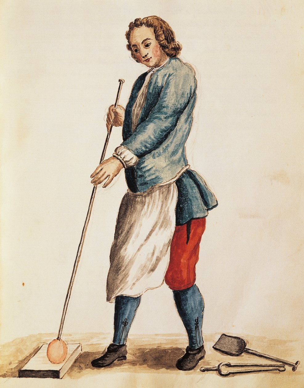 Glaspuster af Murano-glas, illustration fra Illustreret bog med venetianske dragter, af Jan Grevenbroeck (1731-1807), akvarel, Italien af Jan van Grevenbroeck