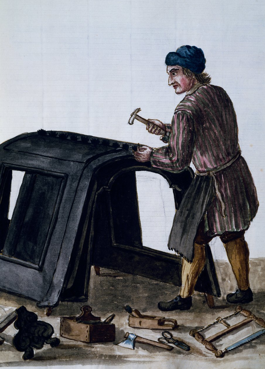 Gondolbyggere, illustration af Jan van Grevenbroeck (1731-1807) fra Dress of Venetians manuscript, Italien af Jan van Grevenbroeck
