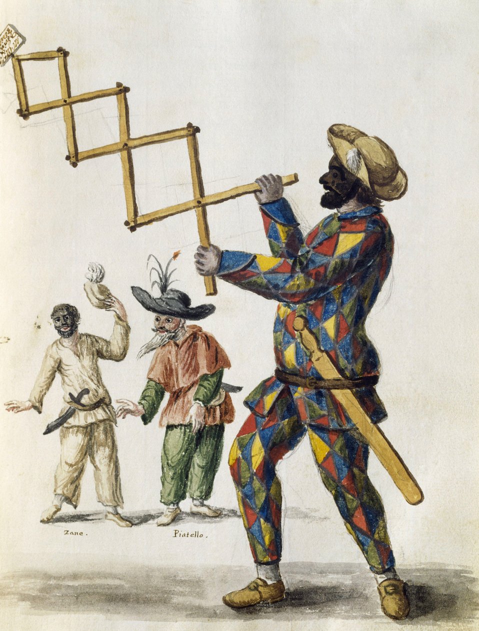 Harlekin, akvarel fra Det venetianske tøj, i næsten alle aldre flittigt indsamlet og malet i det 18. århundrede, af Jan van Grevenbroeck eller Giovanni Grevembroch (1731-1807), Italien af Jan van Grevenbroeck