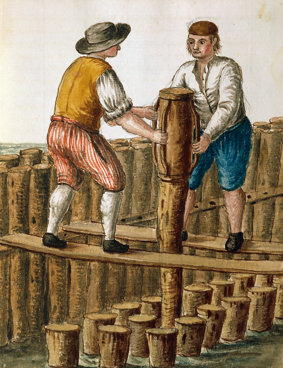 Grundlæggelse af den venetianske lagune, illustration af Jan van Grevenbroeck (1731-1807) fra Dress of Venetians manuscript, Italien af Jan van Grevenbroeck