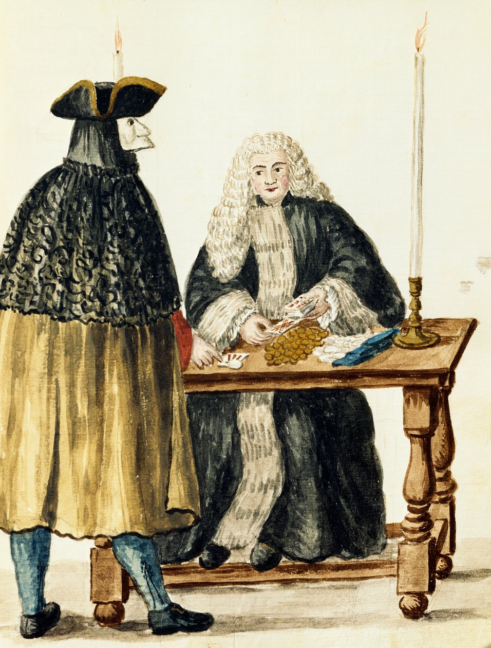 Magistrat spiller kort med maskeret mand, af Jan Grevenbroeck (1731-1807), Italien af Jan van Grevenbroeck