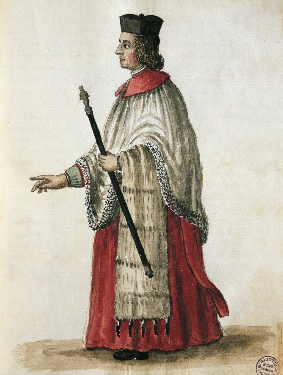 Ceremonimester i Markuskirken, taget fra Venicens kostumer af Giovanni di Grevembroch (1731-1807) Akvarel af Jan van Grevenbroeck