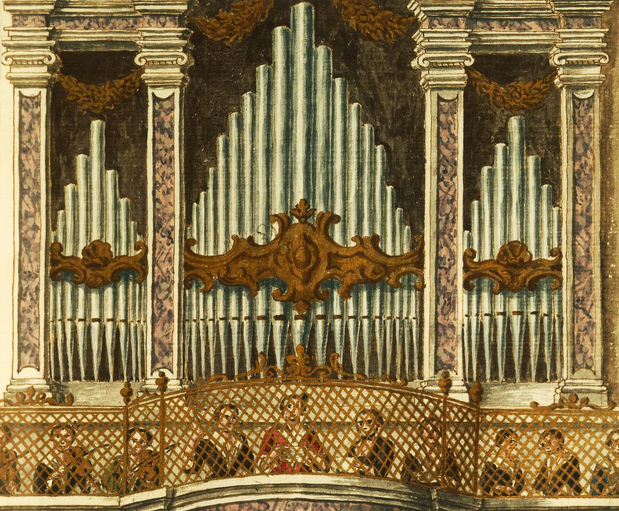 Orgel, detalje fra kantate af putte, af Giovanni Grevembroch. Italien af Jan van Grevenbroeck