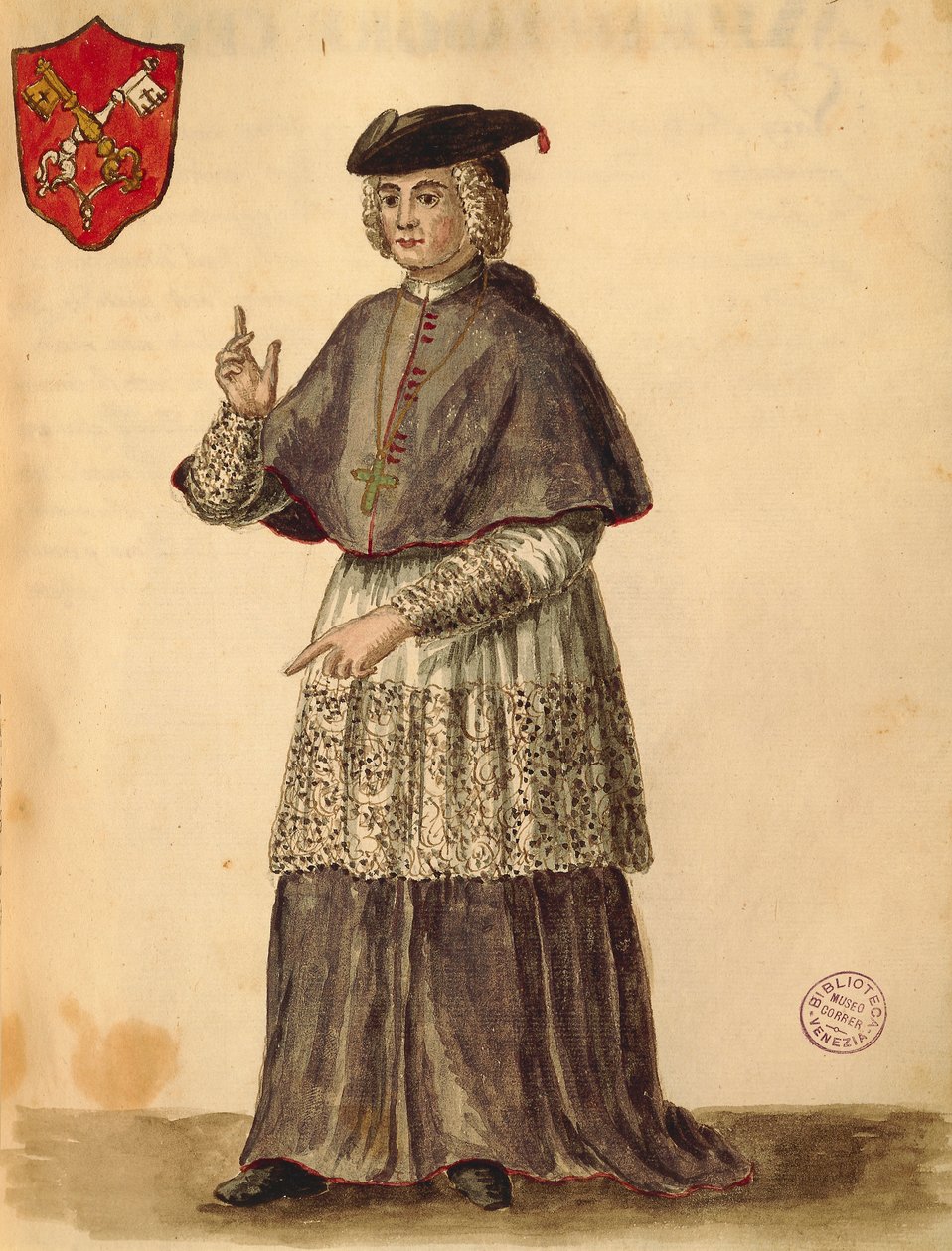 Pavelig legat i Serenissima, af Jan van Grevenbroeck eller Giovanni Grevembroch (1731-1807), Gli Donne de Veneziani, fra illustreret bog med kostumer, akvarel af Jan van Grevenbroeck