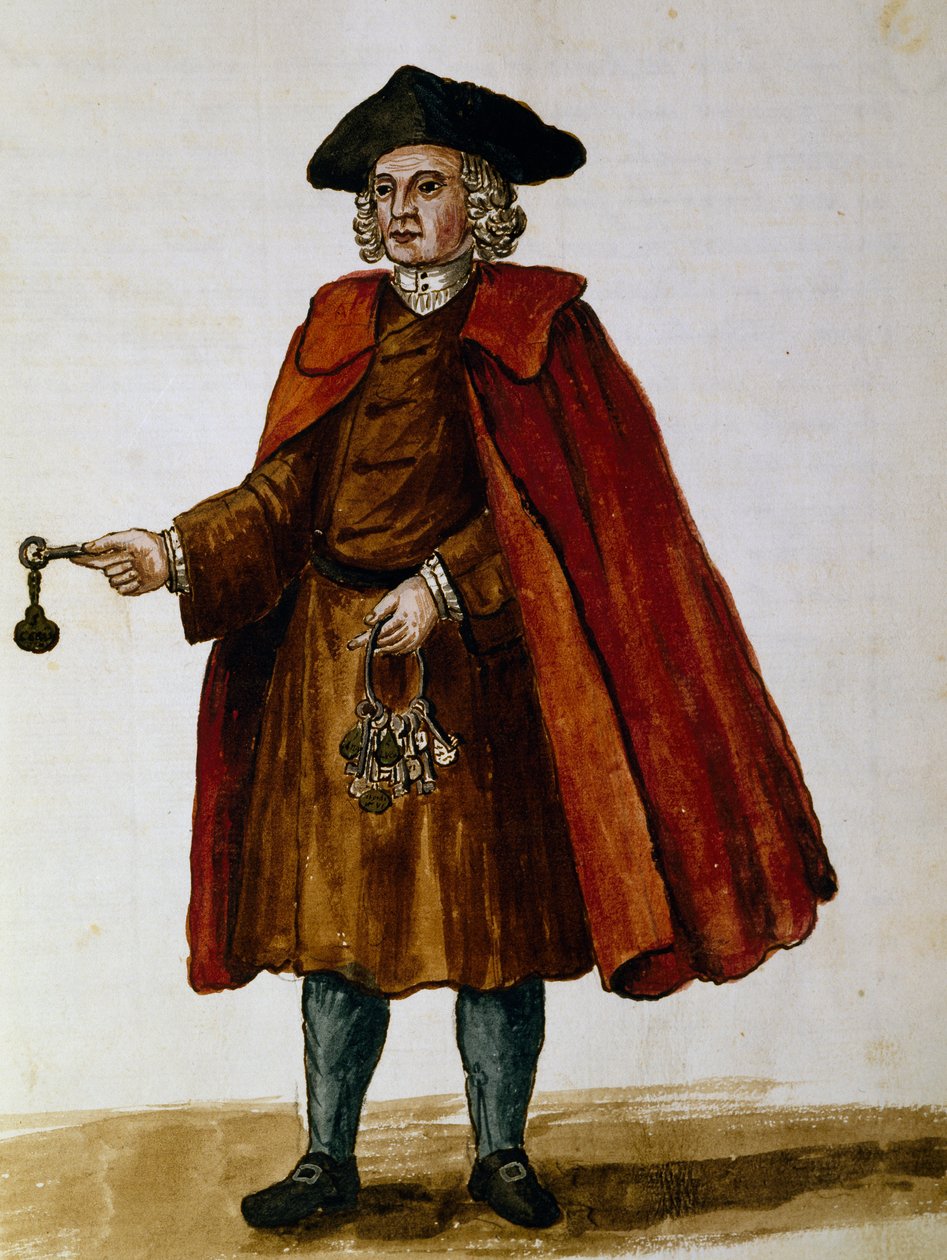 Sælgere af nøgler til private kasser til teaterforestillinger, akvarel af Giovanni Grevembroch, Italien af Jan van Grevenbroeck