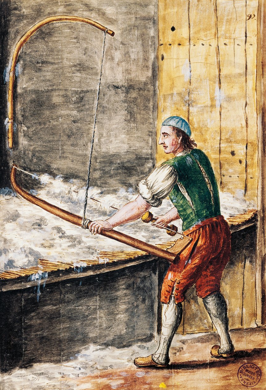 Bomuldsspinderen, illustration fra den illustrerede bog med venetianske dragter, af Jan Grevenbroeck (1731-1807), akvarel, Italien af Jan van Grevenbroeck