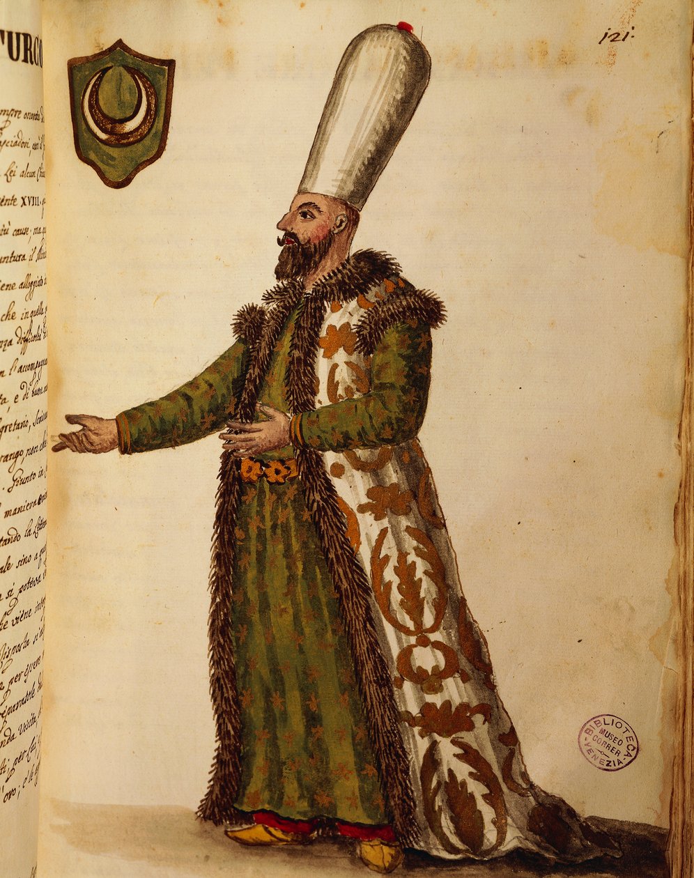 Tyrkisk ambassadør i Venedig, farvet gravering af Giovanni di Grevembroch, fra Gli abbigliamento de veneziani (kostumer af venetianere), bind II, plade 121 af Jan van Grevenbroeck