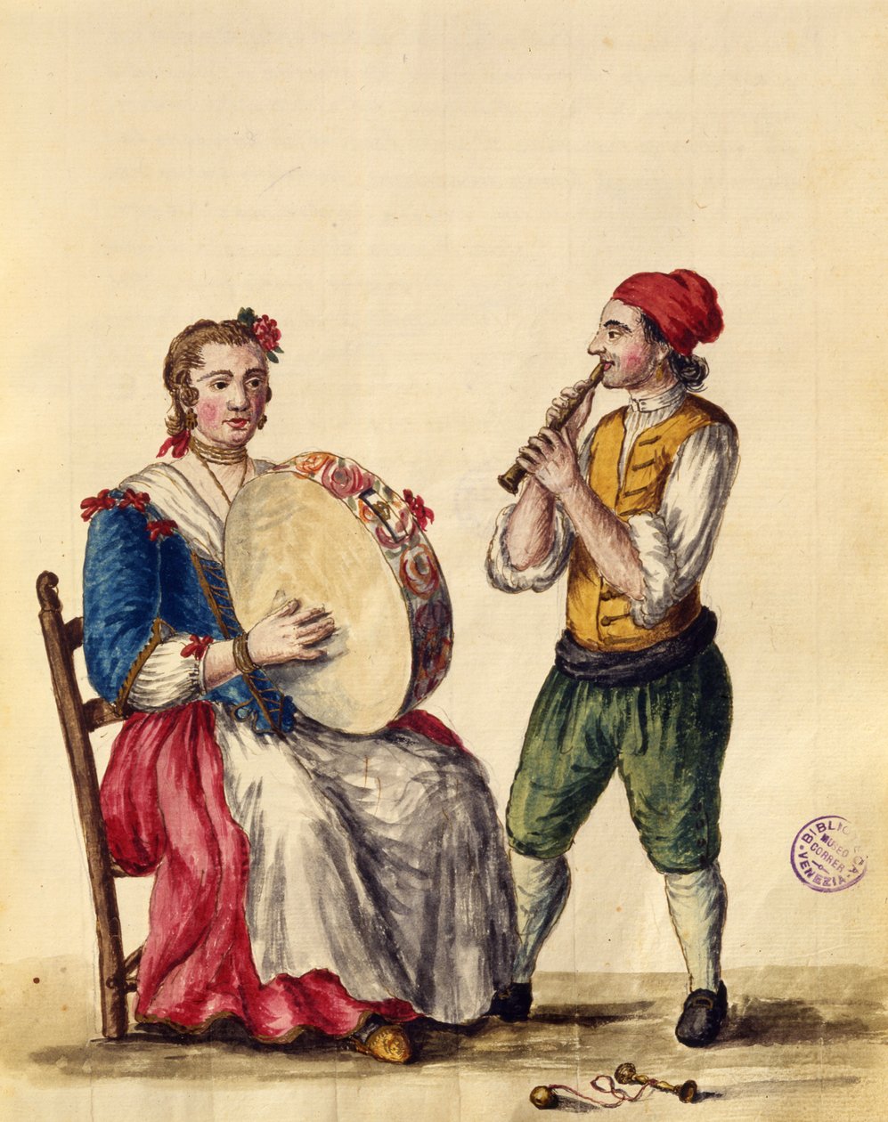 Venetiansk musiker (pen & blæk og wc på papir) af Jan van Grevenbroeck