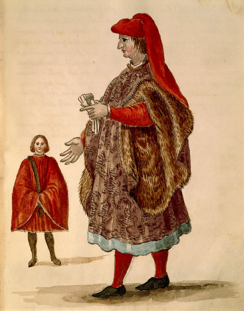 Venetiansk senator iført "Dogalina", formel kappe med brede ærmer, af Jan van Grevenbroeck eller Giovanni Grevembroch (1731-1807), Gli Abiti de Veneziani, fra illustreret bog med kostumer, akvarel af Jan van Grevenbroeck