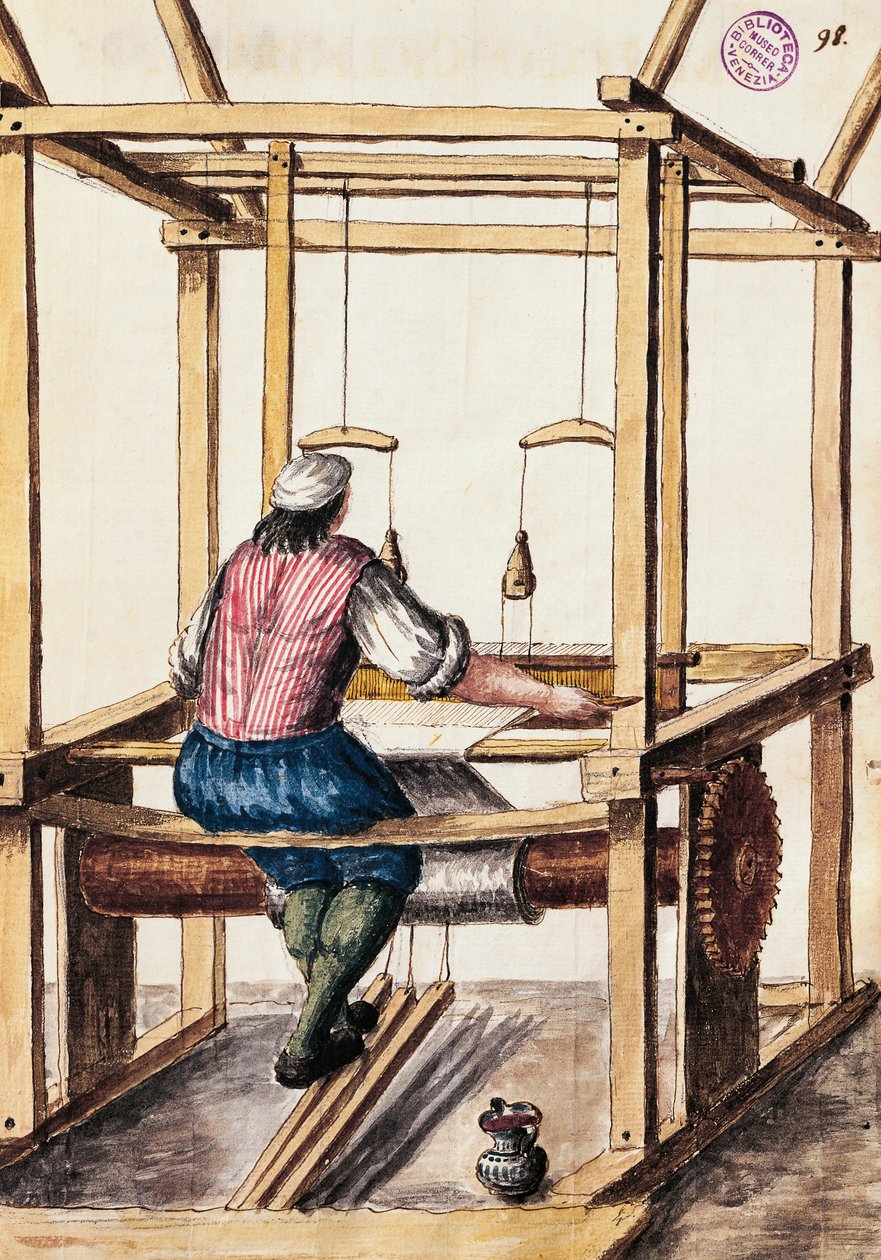 Væver, Illustration af Jan van Grevenbroeck (1731-1807) fra The dress of the Venetians manuscript, Italien af Jan van Grevenbroeck