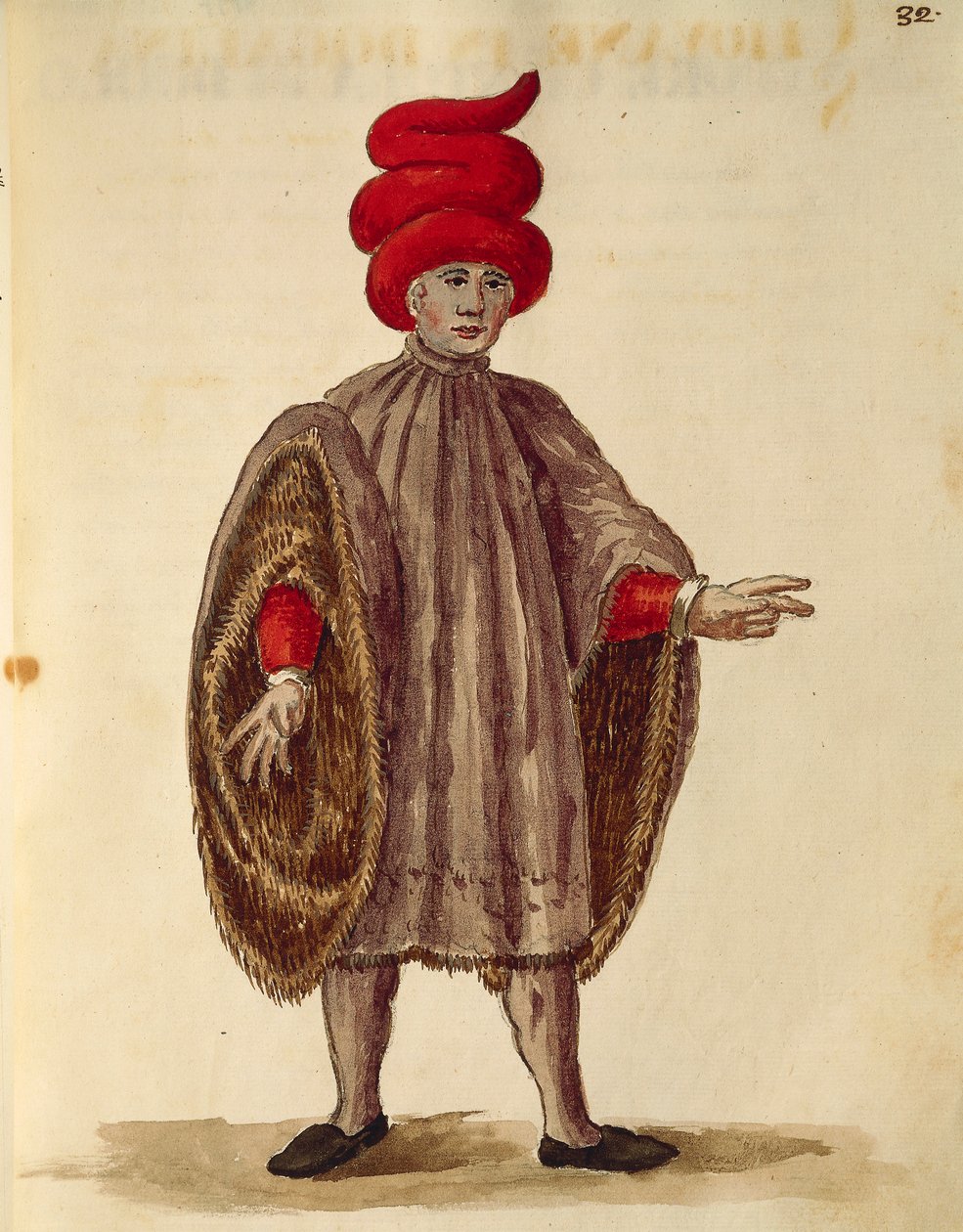 Ung mand iført "Dogalina", formel kappe med brede ærmer, af Jan van Grevenbroeck eller Giovanni Grevembroch (1731-1807), Gli Abiti de Veneziani, fra illustreret bog med kostumer, akvarel af Jan van Grevenbroeck