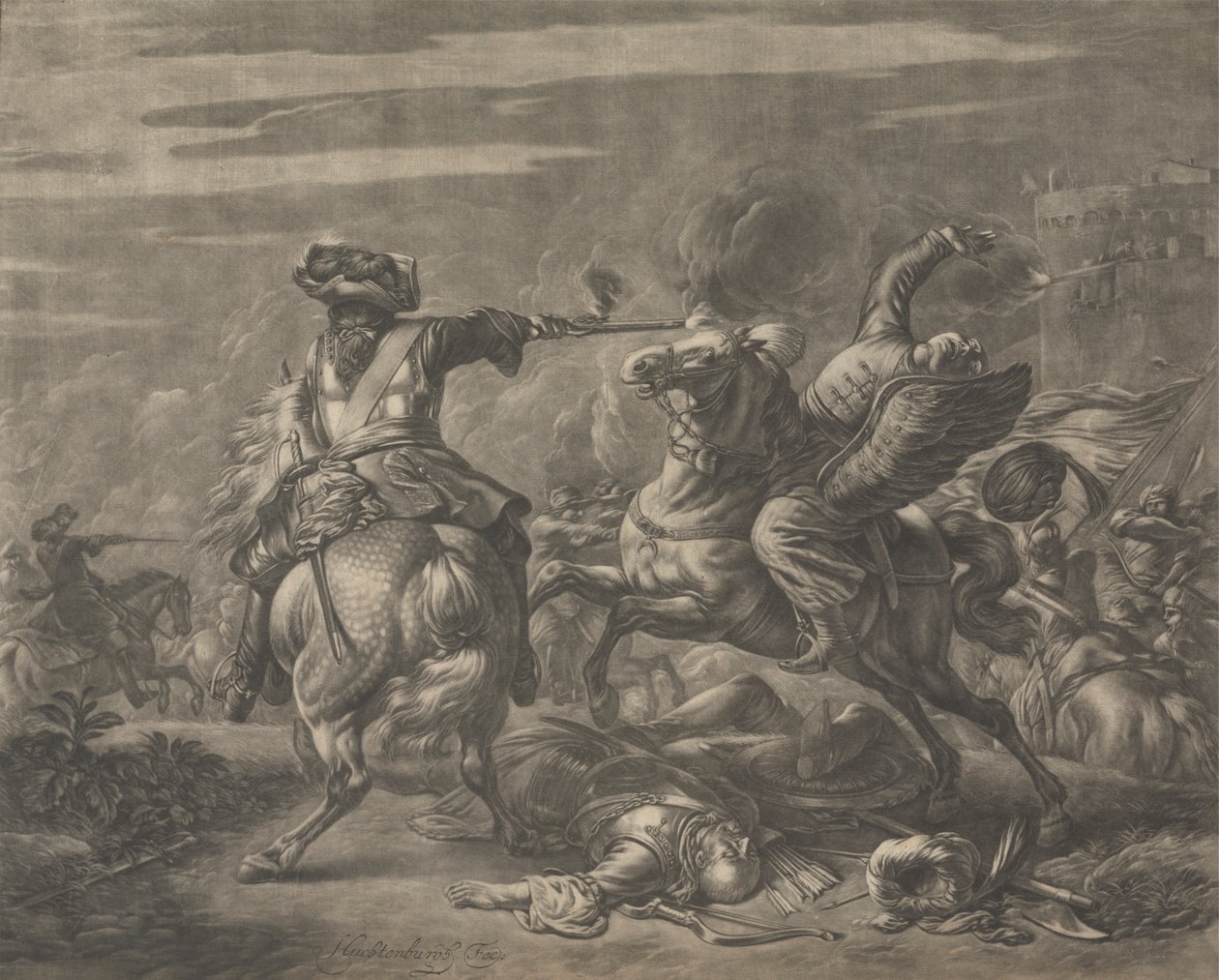 Kampscene - En tyrkers død af Jan van Huchtenburg