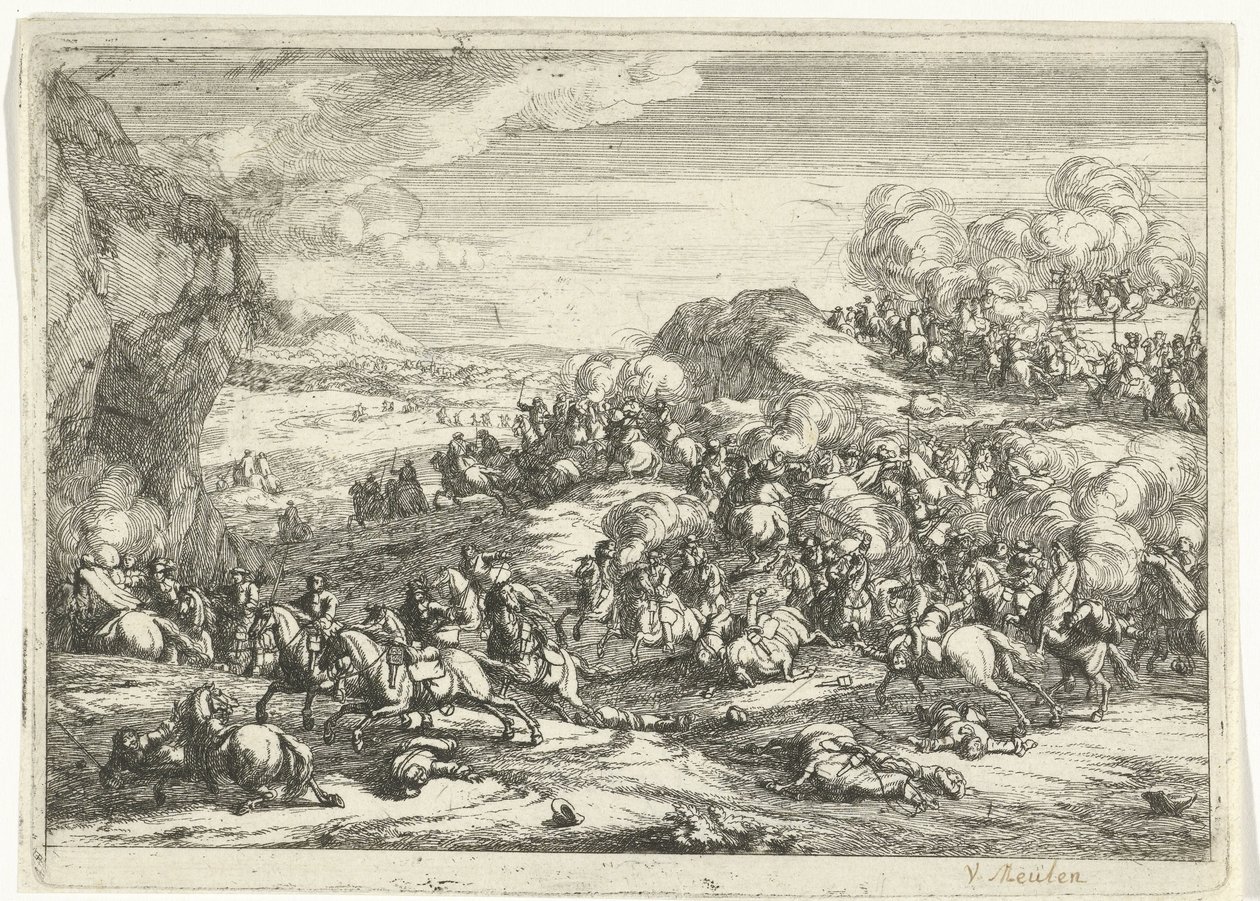 Landskab med rytterkamp Landskaber (serietitel) af Jan van Huchtenburg