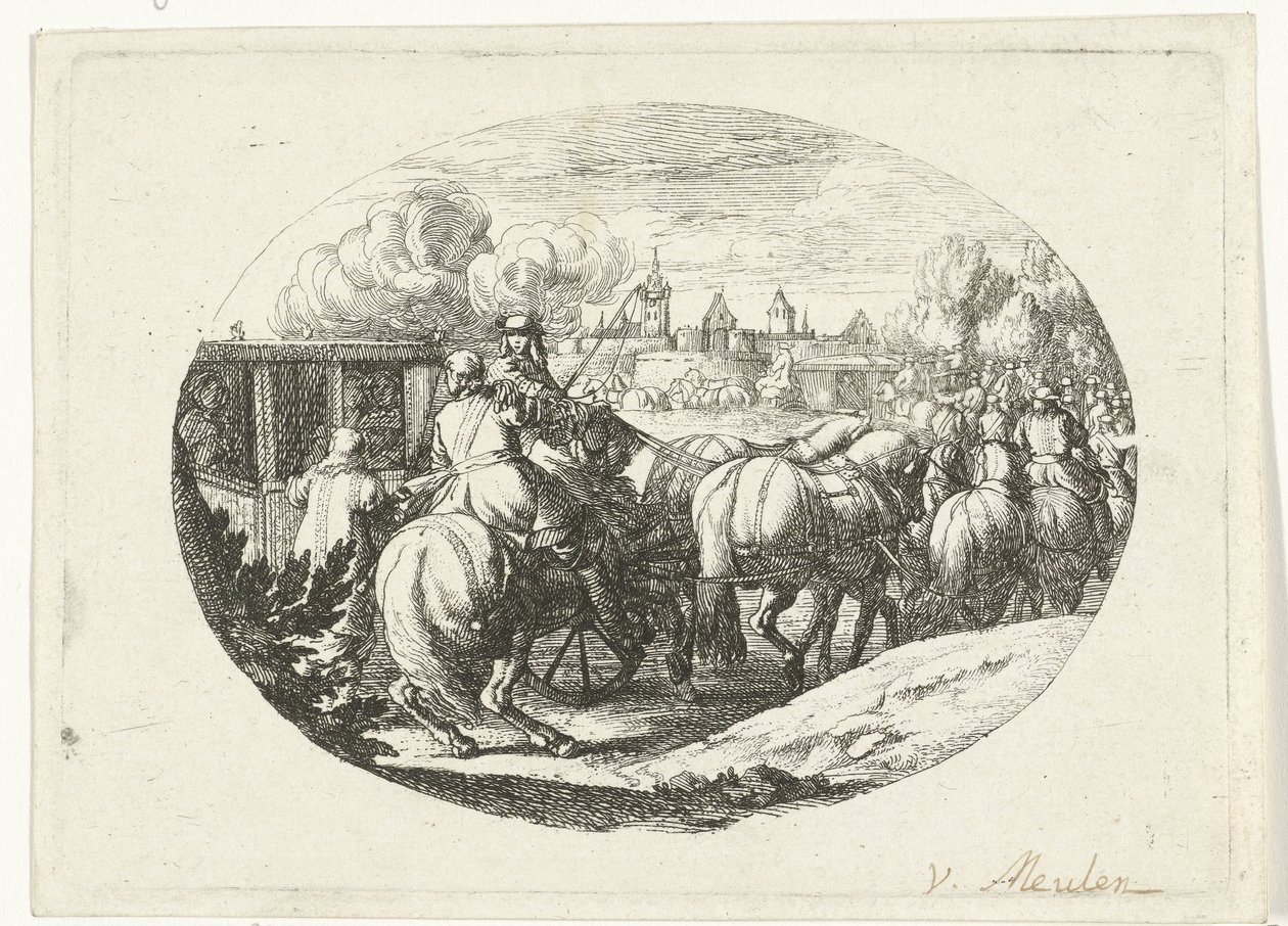 Hær og vogne flytter til byen Militære scener fra livet af Louis XIV, konge af Frankrig (serietitel) af Jan van Huchtenburg