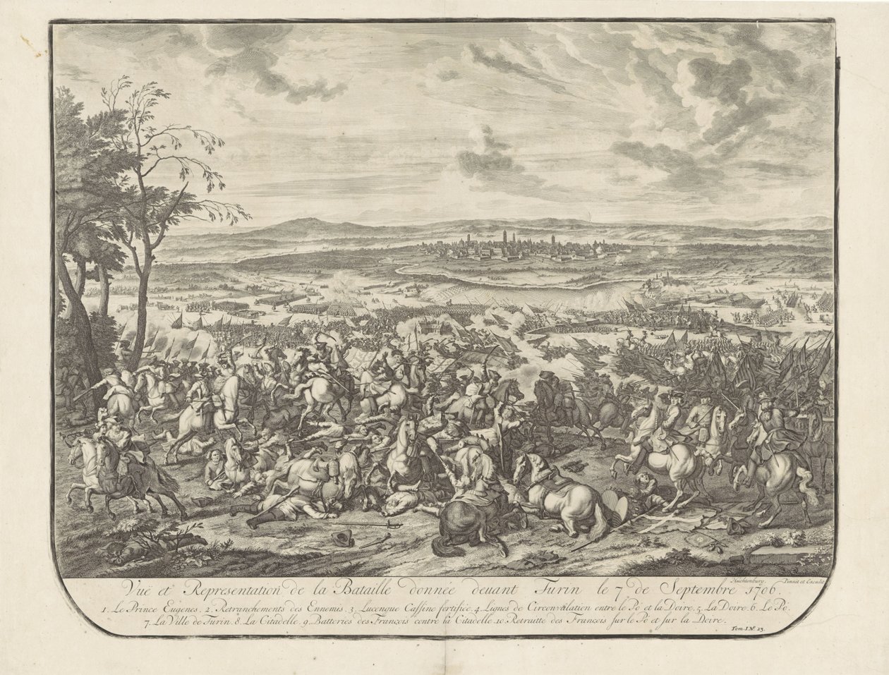 Ontzet van Turijn, 1706 Visning og repræsentation af slaget givet før Torino den 7. september 1706 (titel på objekt) af Jan van Huchtenburg