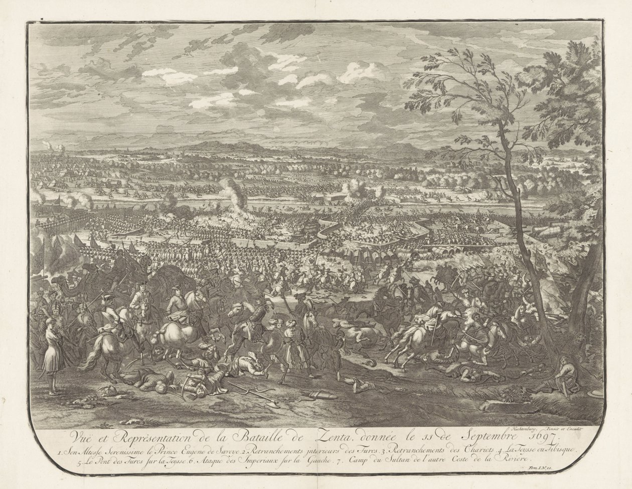 Slag bij Senta, 1697 Udsigt og repræsentation af slaget ved Zenta, givet den 11. september 1697 (titel på objekt) af Jan van Huchtenburg