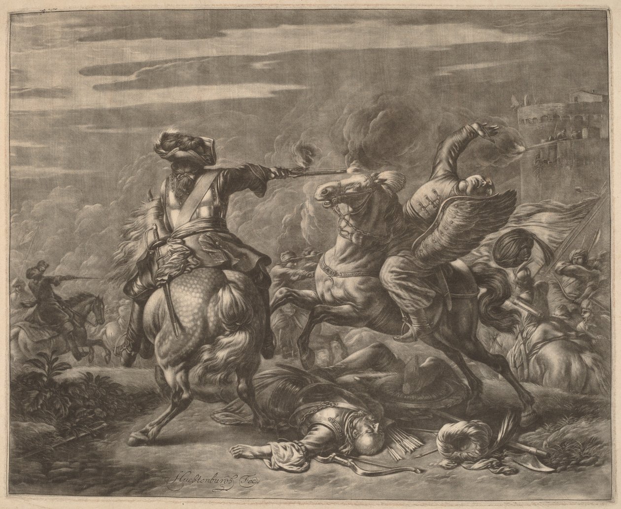 En rytter skyder en tyrker fra sin hest af Jan van Huchtenburgh