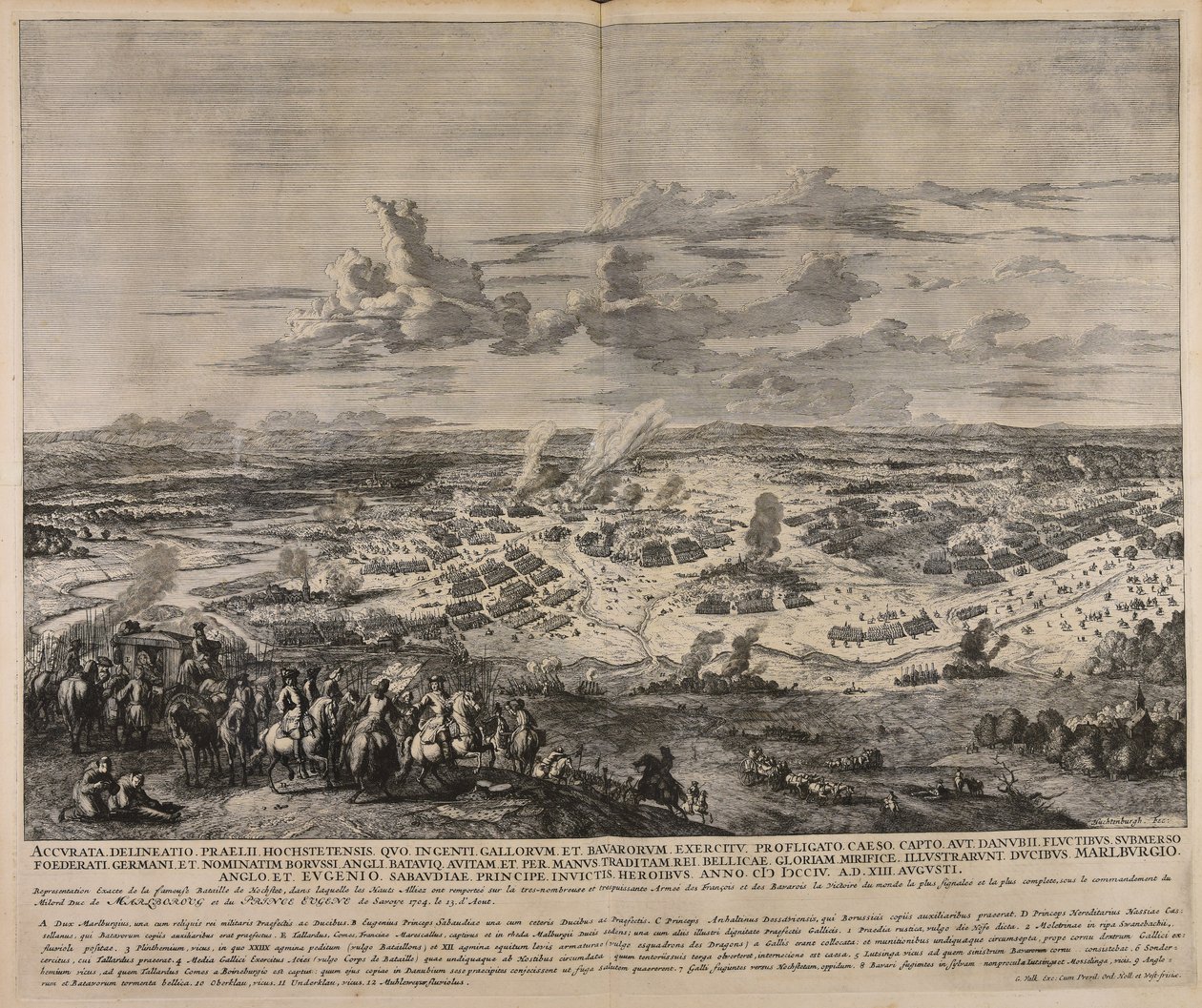 Accurata delineatio praelii Hochstetensis quo ingenti Gallorum et Bavarorum exercitu profligato caeso capto ...  Præcis gengivelse af det berømte slag ved Hochstet ... af Jan van Huchtenburgh