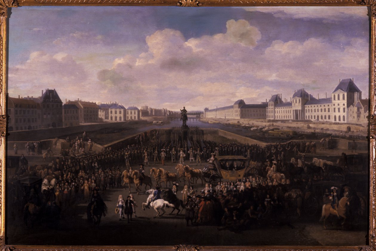 Ludvig XIV nærmer sig Pont Neuf, Paris, 1674 (olie på eg) af Jan van Huchtenburgh