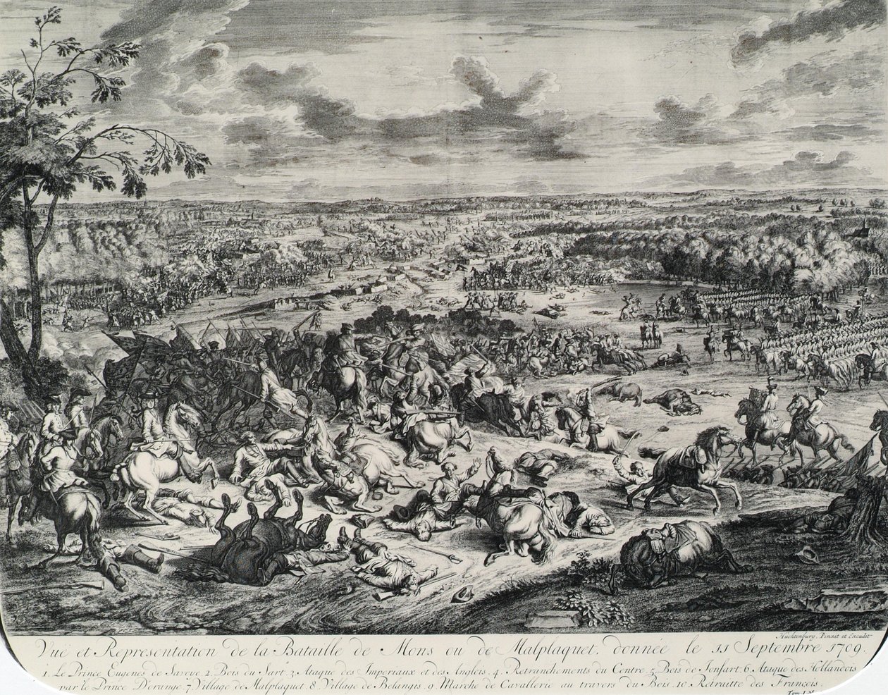 Kampscener fra: Dumont et Rousset, Histoire militaire du Prince Eugene (1663-1736), serie på otte kobberstik af Jan van Huchtenburgh