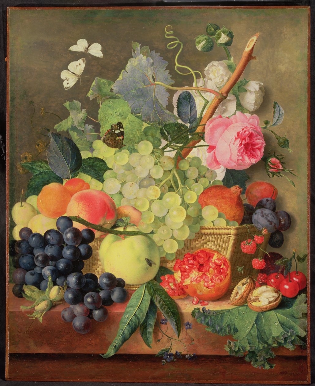 En kurv med frugt, 1744 (panel) (for par se 86746) af Jan van Huysum