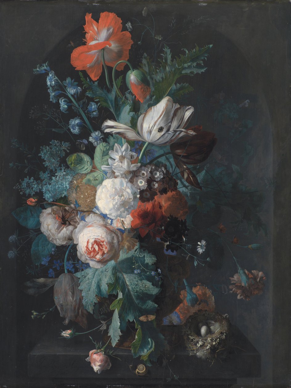 En vase med blomster af Jan van Huysum