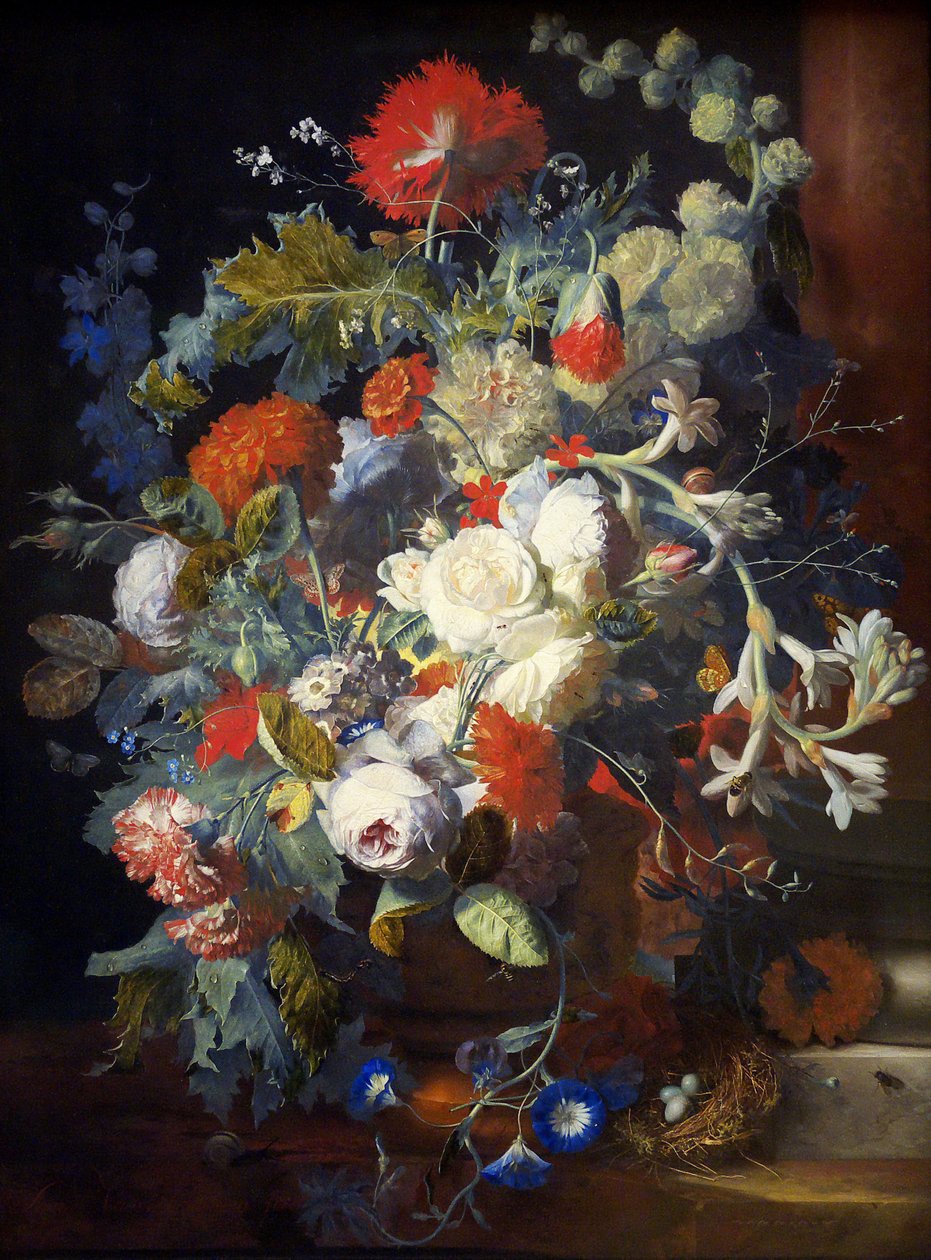 Buket blomster ved en søjle - Jan van Huysum (1682-1749). Olie på træ, første halvdel af det 18. årh. Mål: 80,2x60,3 cm. Kunsthistorisk museum, Vienne af Jan van Huysum