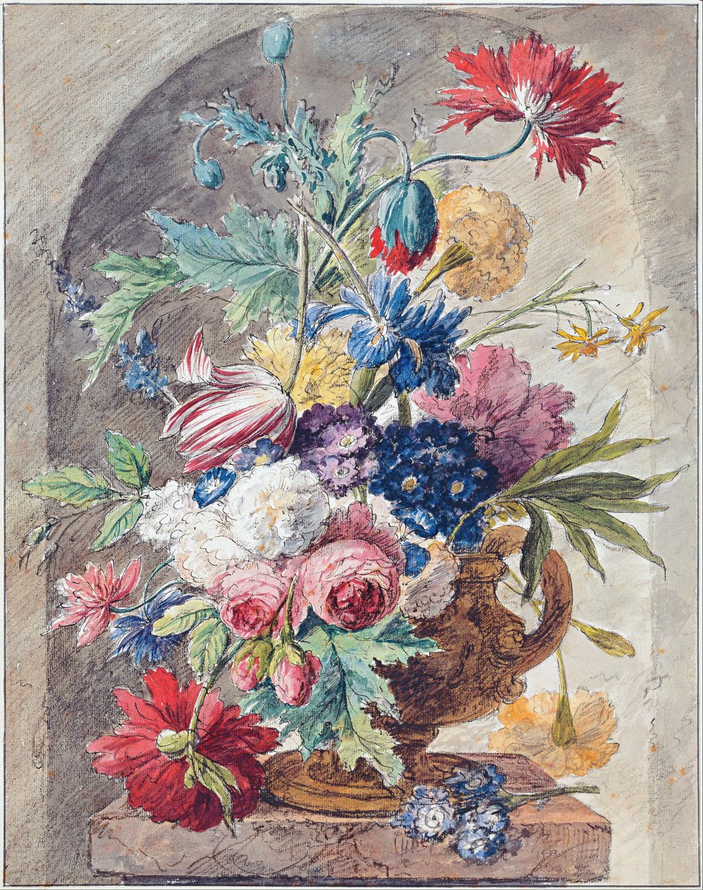 Blomsterstilleben, ca. 1734 af Jan van Huysum