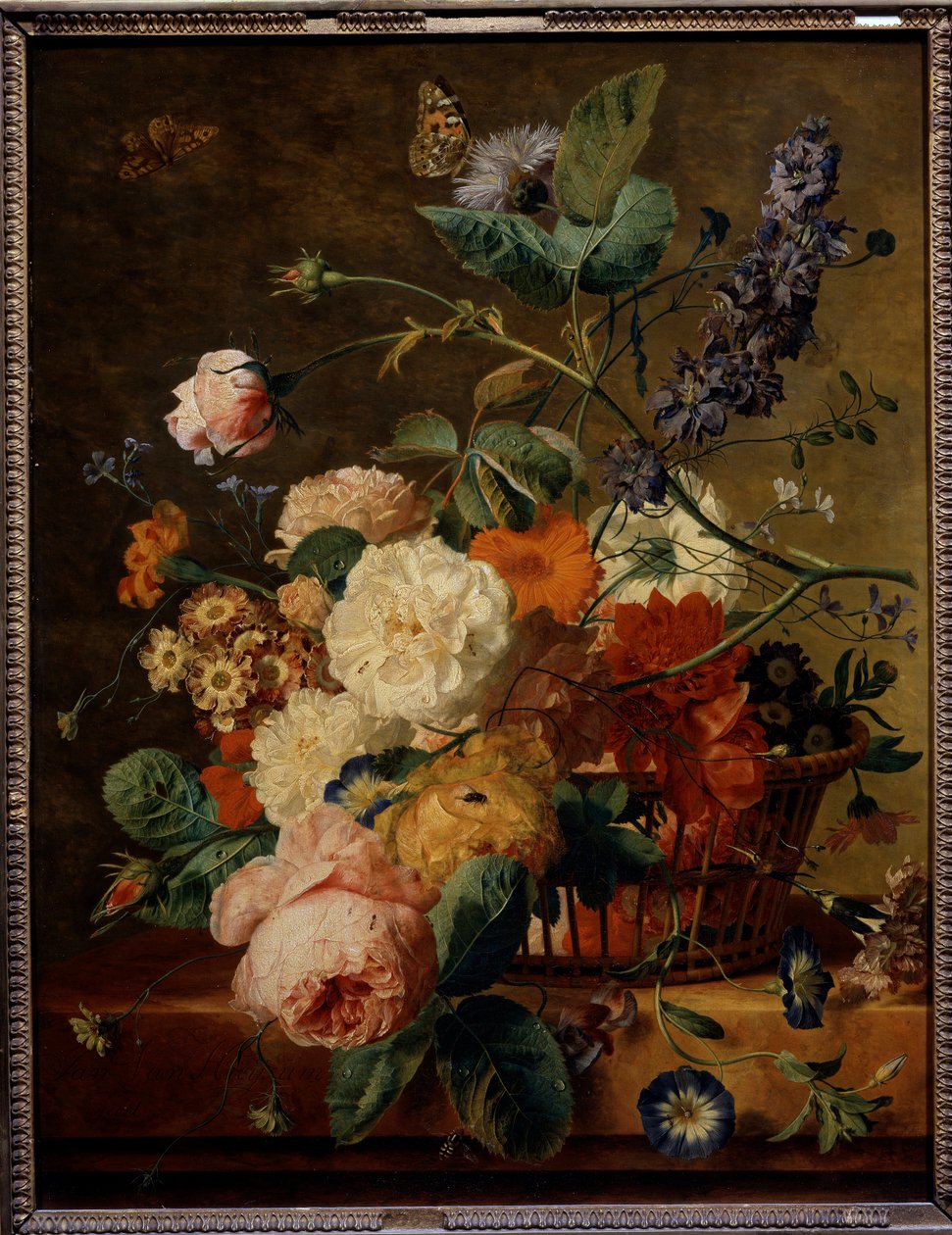 Blomsterkurv med sommerfugle. Maleri af Jan Van Huysum (1682-1749) Ec. Hol. af Jan van Huysum