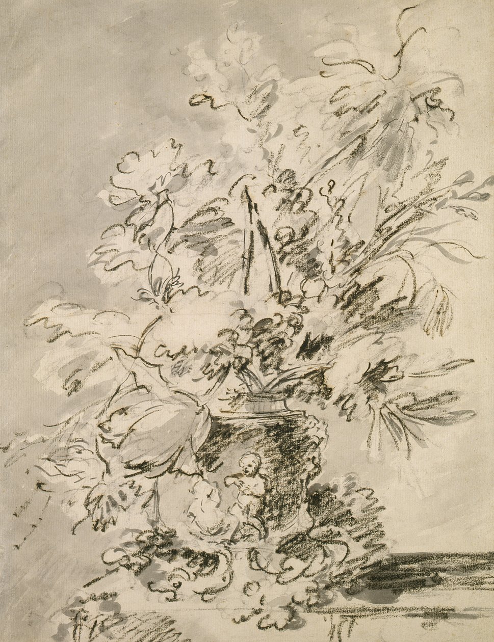 Blomster i en urne (kul og indisk blæk på papir) af Jan van Huysum