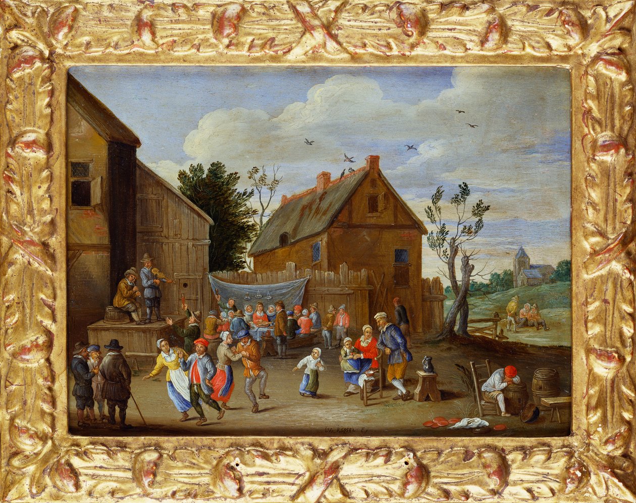 En bryllupsfest i en gårdhave til en kro af Jan van Kessel