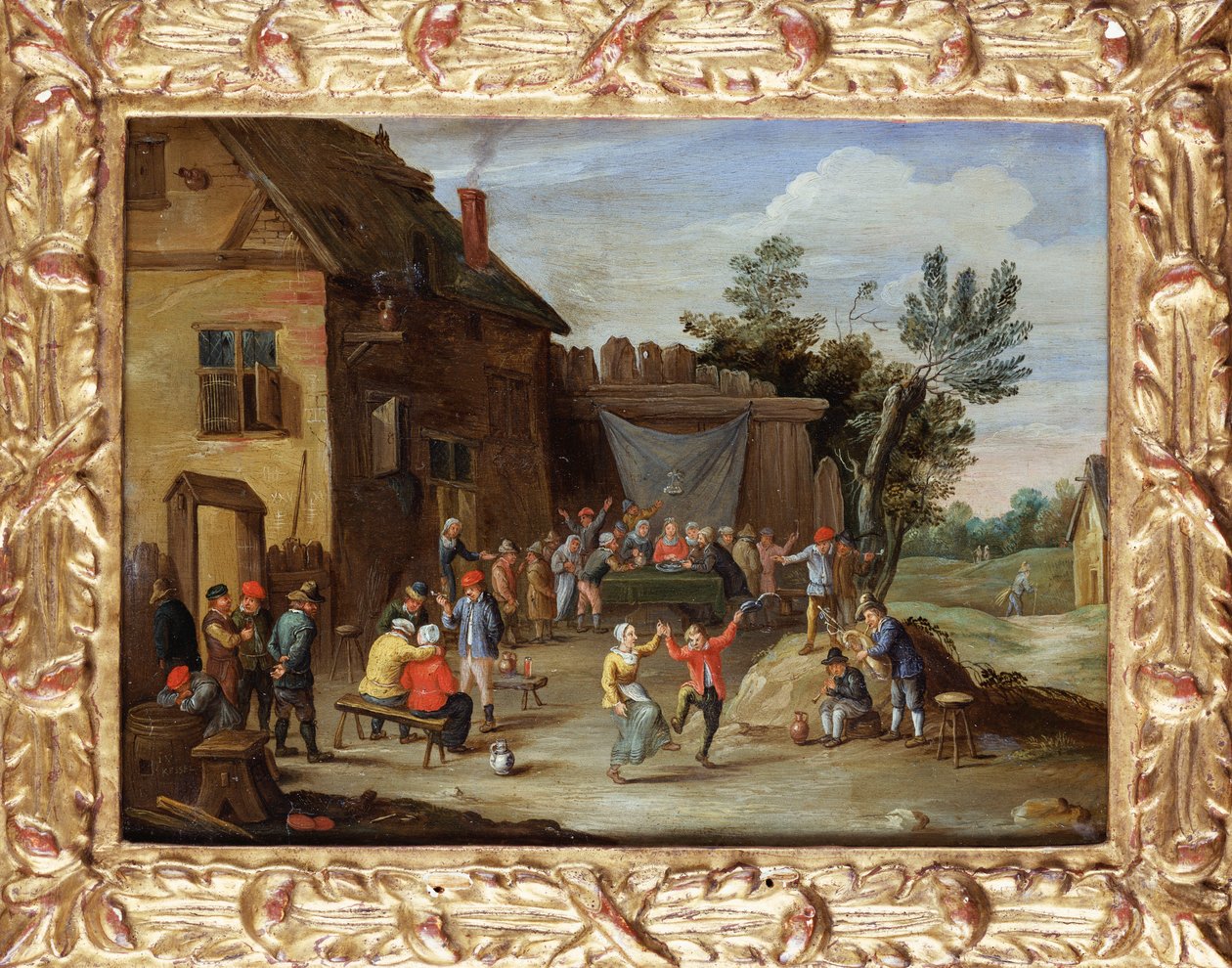 En bryllupsfest i gården til en landsbykro af Jan van Kessel